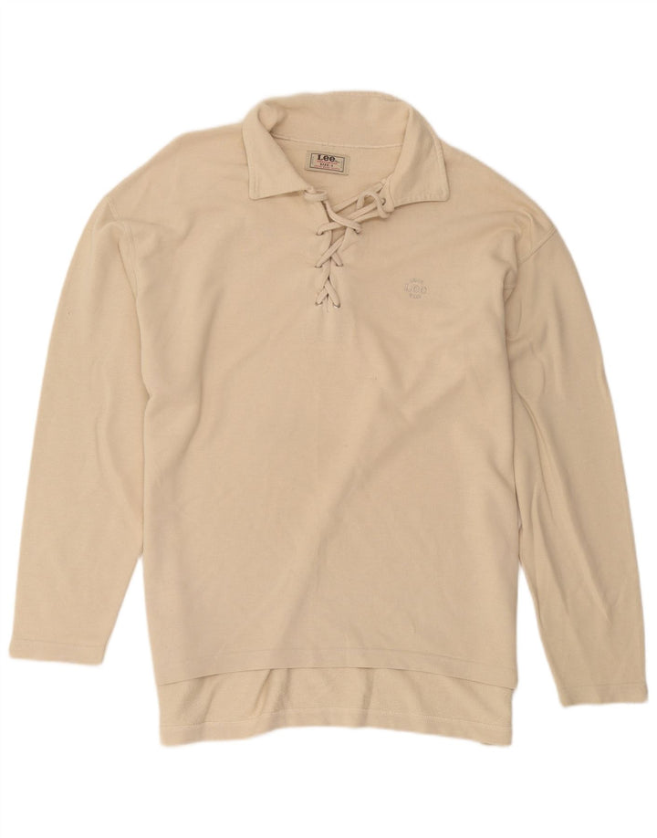 Lee Mens Long Sleeve Polo Shirt Large Beige Cotton