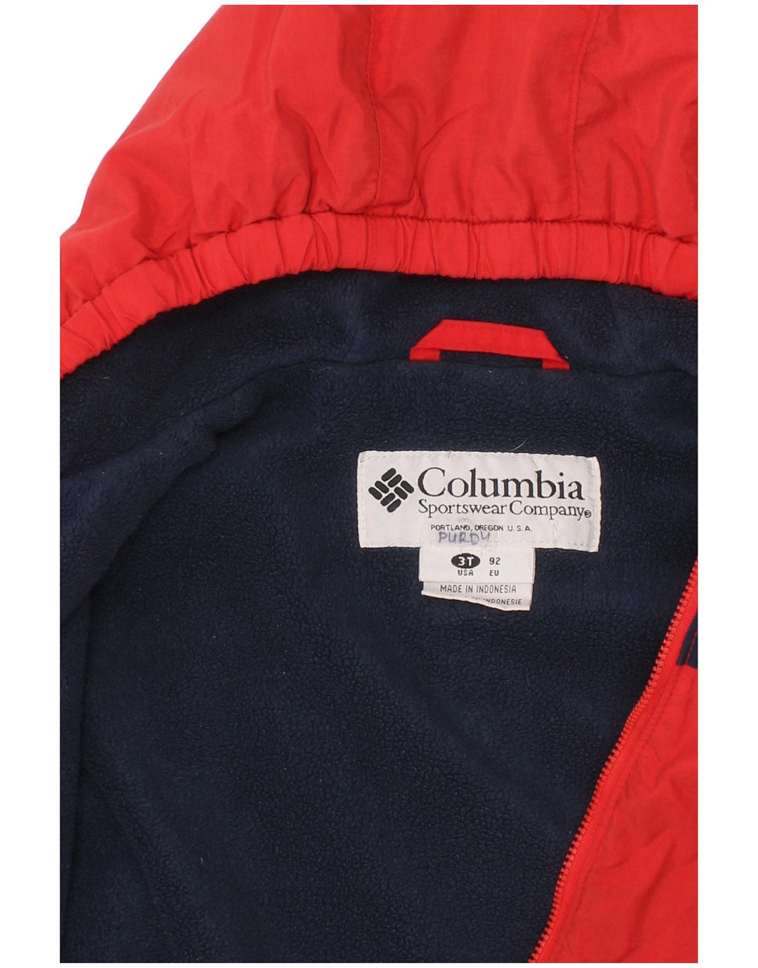 COLUMBIA Boys Hooded Windbreaker Jacket 2-3 Years Red Colourblock