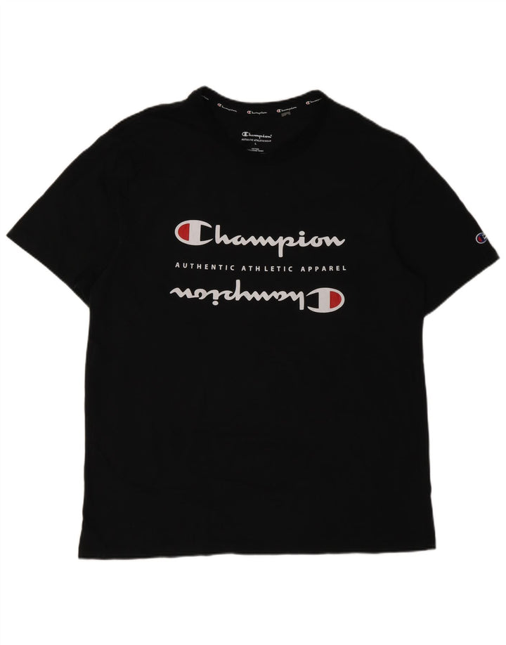 Champion Mens Graphic T-Shirt Top Large Black Cotton