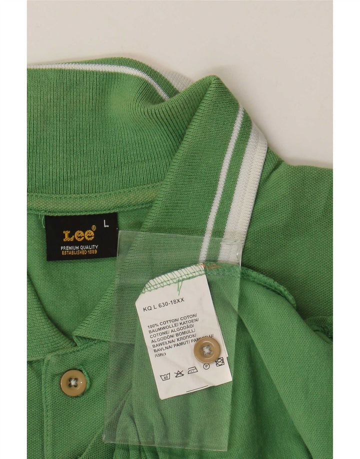 Lee Mens Polo Shirt Large Green Striped Cotton