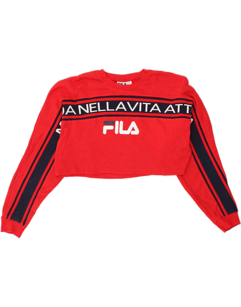 FILA Womens Crop Graphic Sweatshirt Jumper UK 14 Large Red Cotton | Vintage Fila | Thrift | Second-Hand Fila | Used Clothing | Messina Hembry 