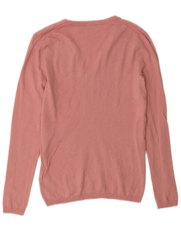 Tommy Hilfiger Womens V-Neck Jumper Sweater UK 6 XS Pink Cotton