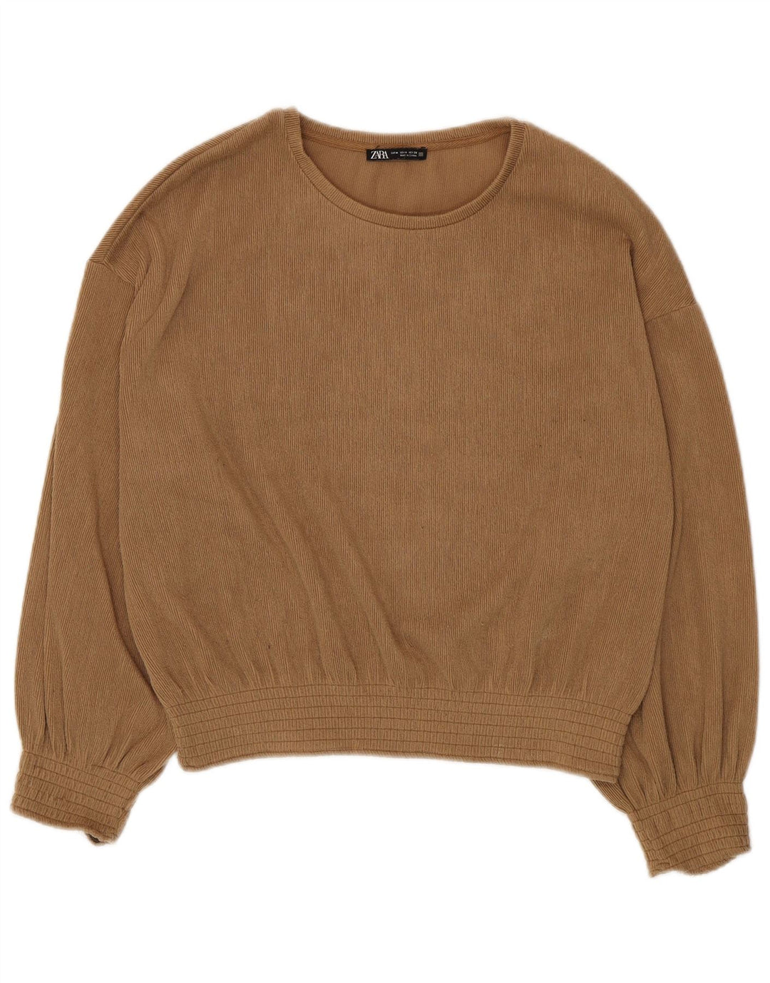 Zara Womens Long Sleeve Blouse Top UK 14 Medium Beige Polyester