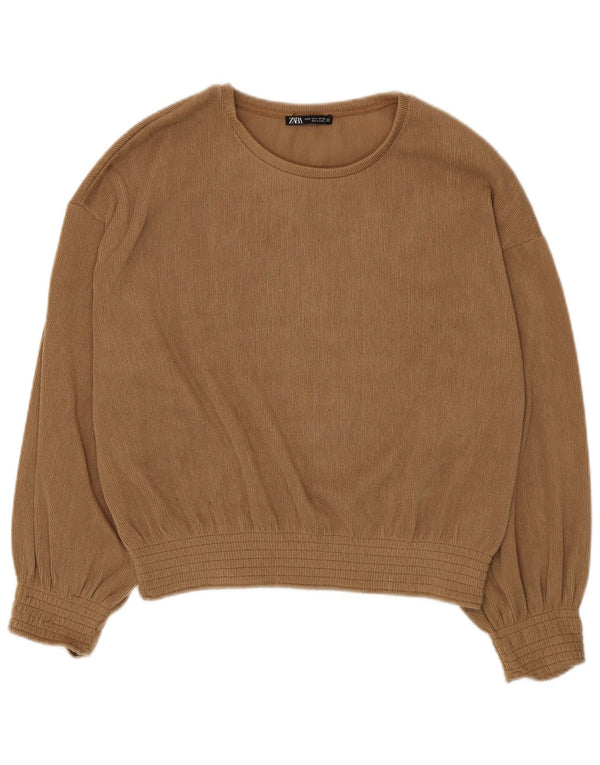 Zara Womens Long Sleeve Blouse Top UK 14 Medium Beige Polyester