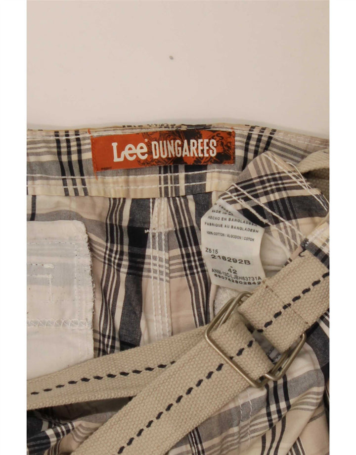 Lee Mens Dungarees Cargo Shorts W42 2XL Beige Check Cotton