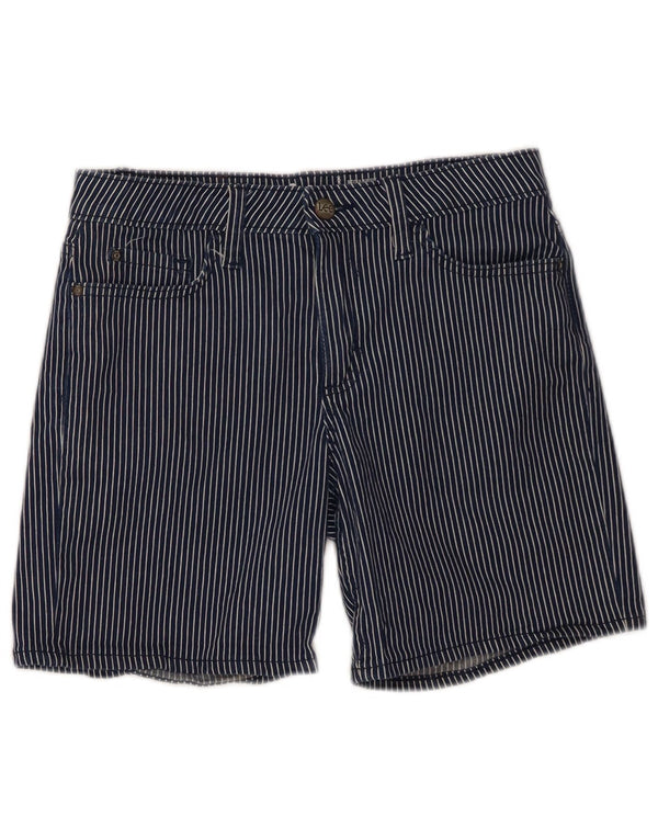 Lee Womens Mid Rise Casual Shorts W30 Medium Navy Blue Pinstripe