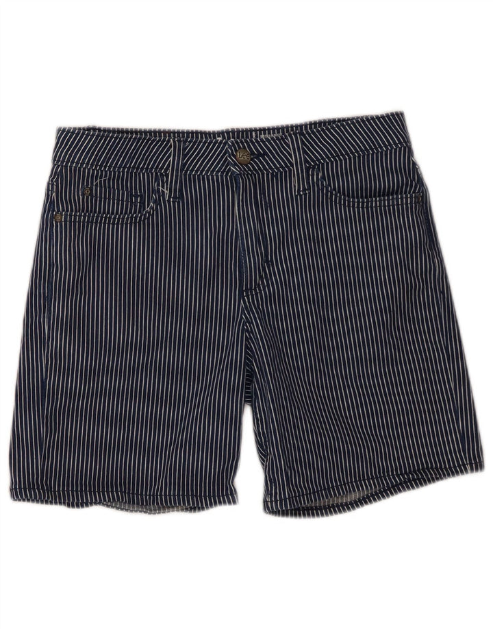 Lee Womens Mid Rise Casual Shorts W30 Medium Navy Blue Pinstripe