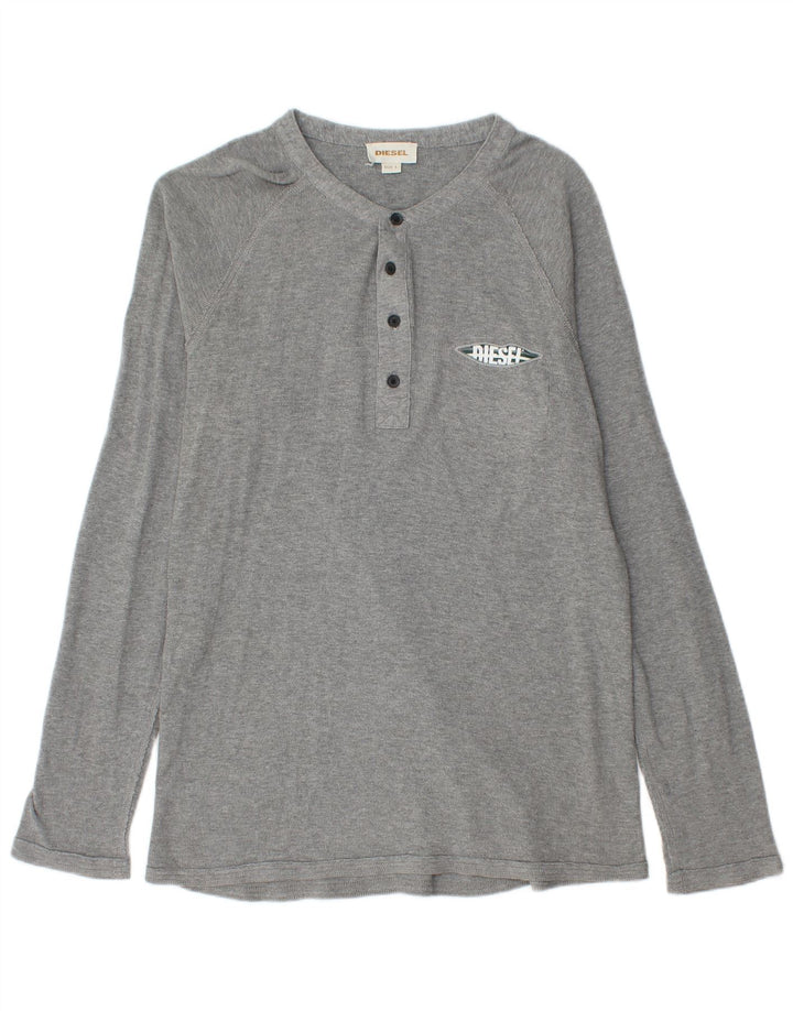Diesel Mens Graphic Top Long Sleeve Large Grey Cotton