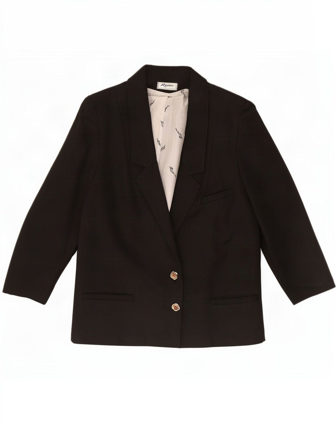 Vintage Womens 2 Button 3/4 Sleeve Blazer Jacket IT 46 Large Black Viscose