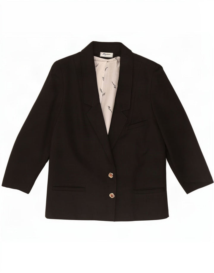 Vintage Womens 2 Button 3/4 Sleeve Blazer Jacket IT 46 Large Black Viscose