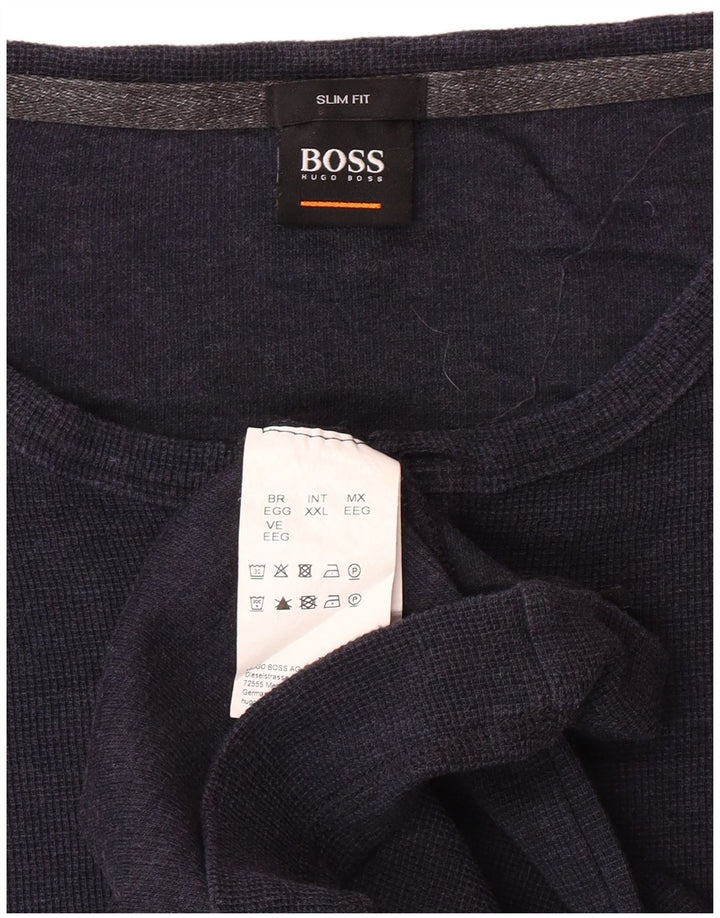 HUGO BOSS Mens Slim Fit Top Long Sleeve 2XL Navy Blue Cotton