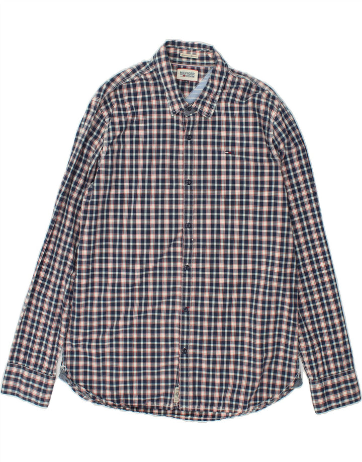 TOMMY HILFIGER Mens Shirt XL Navy Blue Check Cotton Vintage Tommy Hilfiger and Second-Hand Tommy Hilfiger from Messina Hembry 