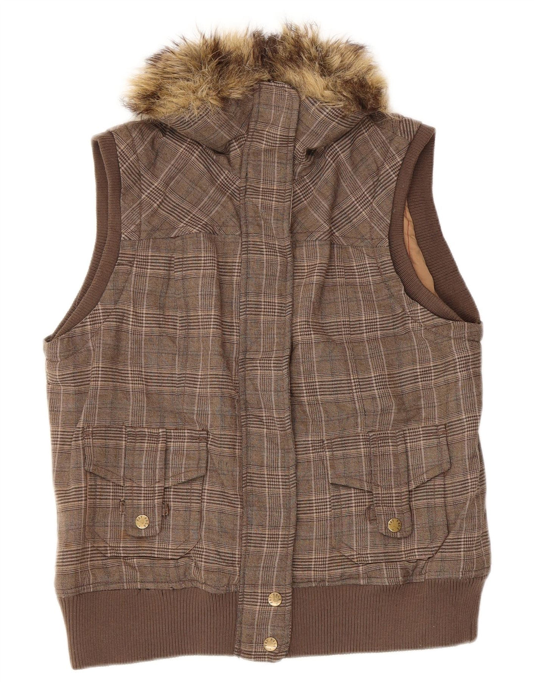 Fat Face Womens Gilet UK 12 Medium Brown Houndstooth Polyester