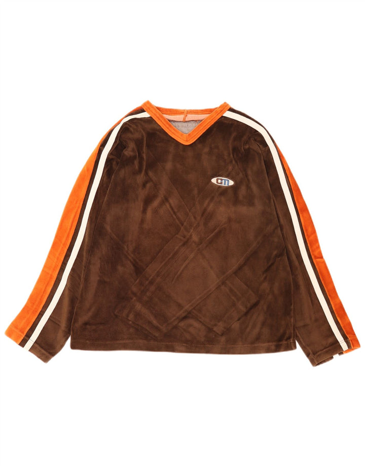 Vintage Mens Top Long Sleeve Large Brown Colourblock Cotton
