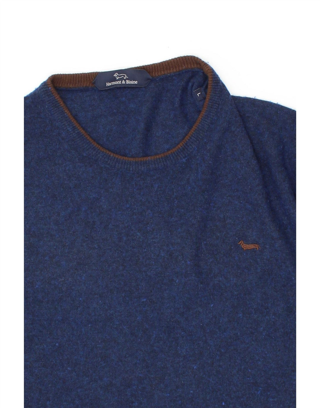 HARMONT & BLAINE Mens Crew Neck Jumper Sweater Large Navy Blue Wool