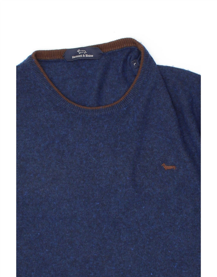 HARMONT & BLAINE Mens Crew Neck Jumper Sweater Large Navy Blue Wool