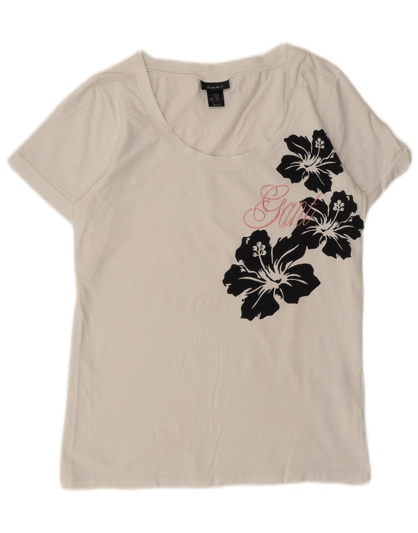 Gant Womens Graphic T-Shirt Top UK 12 Medium White Floral Cotton