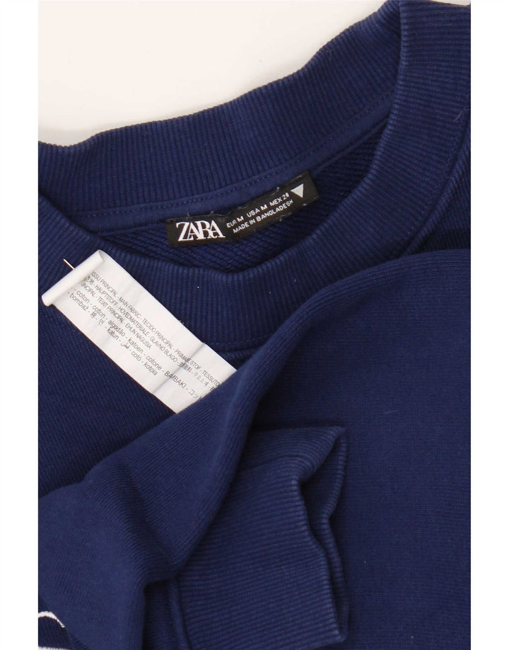Zara Womens Graphic Sweatshirt Jumper UK 14 Medium Navy Blue Cotton