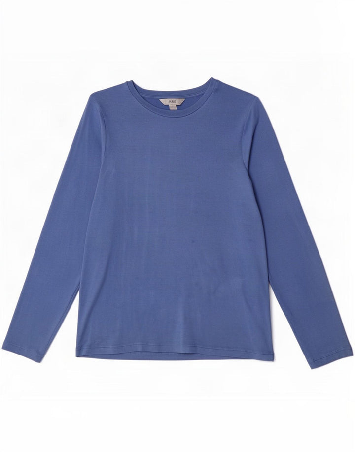 Marks & Spencer Womens Top Long Sleeve UK 16 Large Blue Viscose