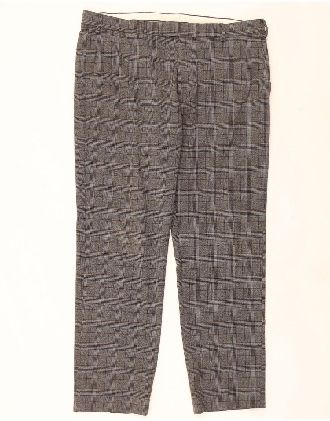 Marks & Spencer Mens Regular Fit Suit Trousers W38 L31 Grey Check Polyester