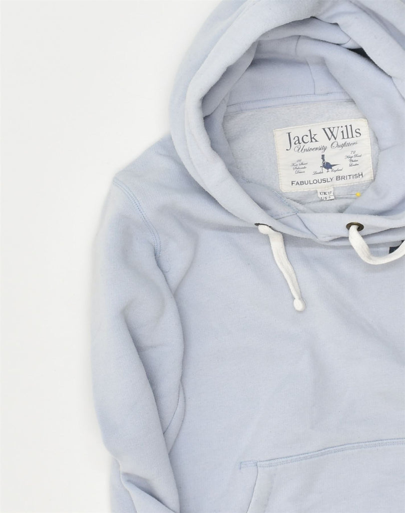 JACK WILLS Womens Graphic Hoodie Jumper UK 10 Small Blue Cotton | Vintage Jack Wills | Thrift | Second-Hand Jack Wills | Used Clothing | Messina Hembry 