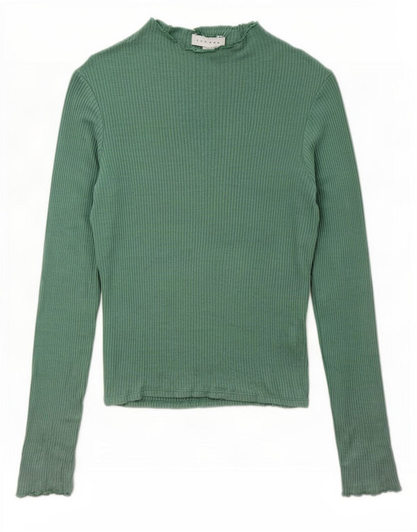 Topshop Womens Top Long Sleeve UK 6 XS Green Viscose