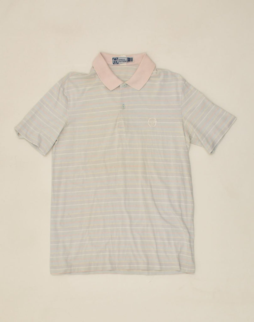 SERGIO TACCHINI Mens Polo Shirt Small Grey Striped Cotton | Vintage Sergio Tacchini | Thrift | Second-Hand Sergio Tacchini | Used Clothing | Messina Hembry 