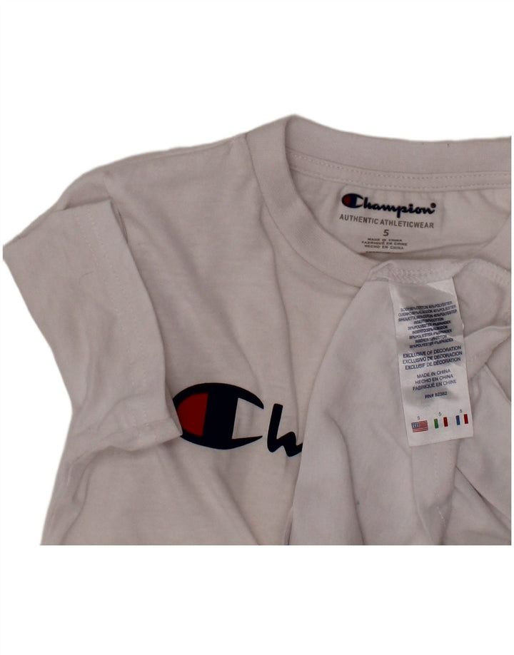 CHAMPION Boys Graphic T-Shirt Top 4-5 Years White Cotton