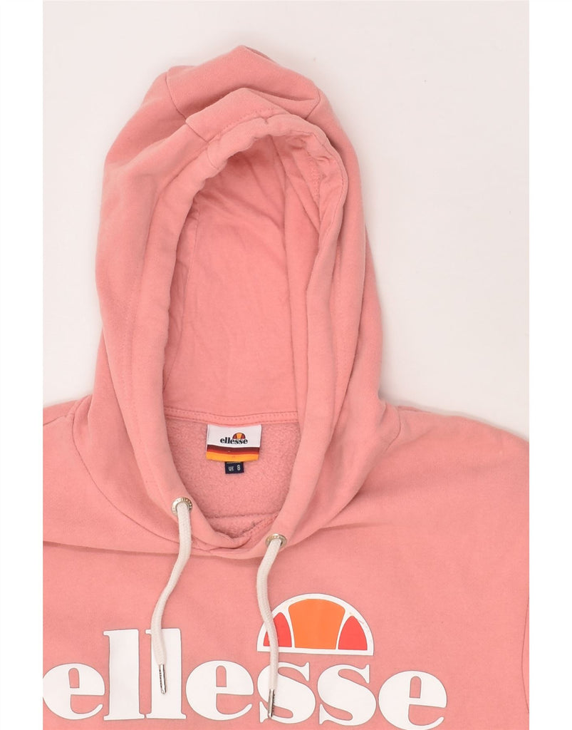 ELLESSE Womens Graphic Hoodie Jumper UK 8 Small Pink Cotton | Vintage Ellesse | Thrift | Second-Hand Ellesse | Used Clothing | Messina Hembry 