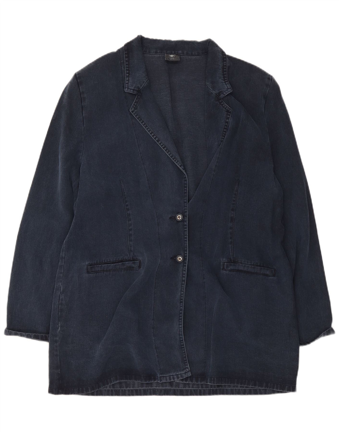 Vintage Womens 2 Button Longline Blazer Jacket UK 20 2XL Navy Blue Lyocell
