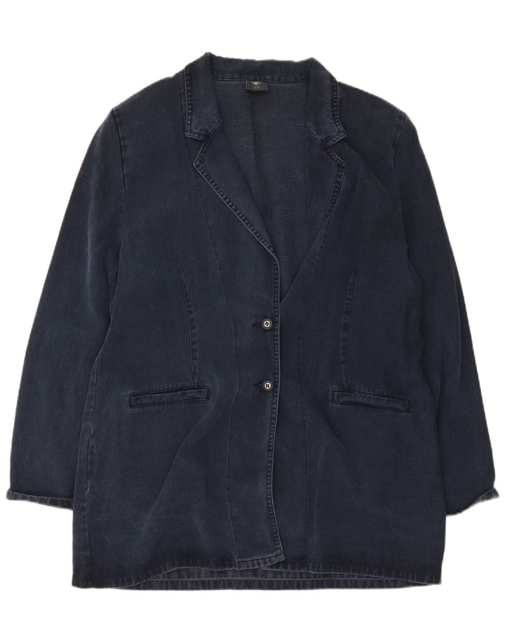 Vintage Womens 2 Button Longline Blazer Jacket UK 20 2XL Navy Blue Lyocell