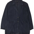 Vintage Womens 2 Button Longline Blazer Jacket UK 20 2XL Navy Blue Lyocell