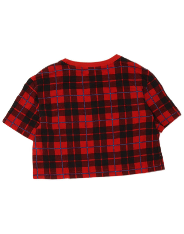 Nike Womens Crop T-Shirt Top UK 6 XS Red Check Cotton