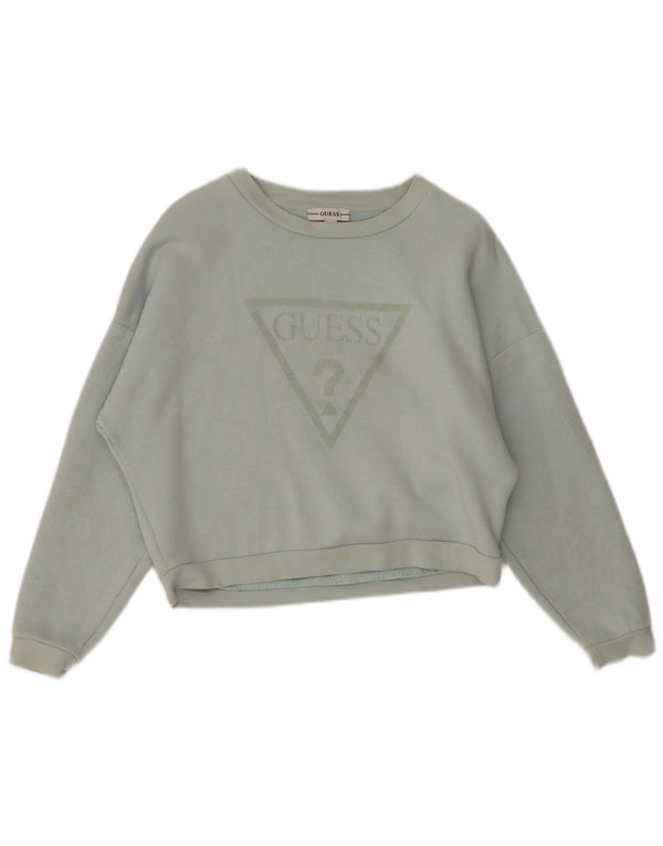 Guess Womens Graphic Oversized Sweatshirt Jumper UK 6 XS Green Cotton