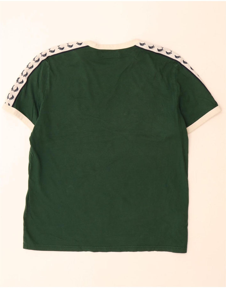 FRED PERRY Mens Graphic T-Shirt Top Large Green Colourblock Cotton