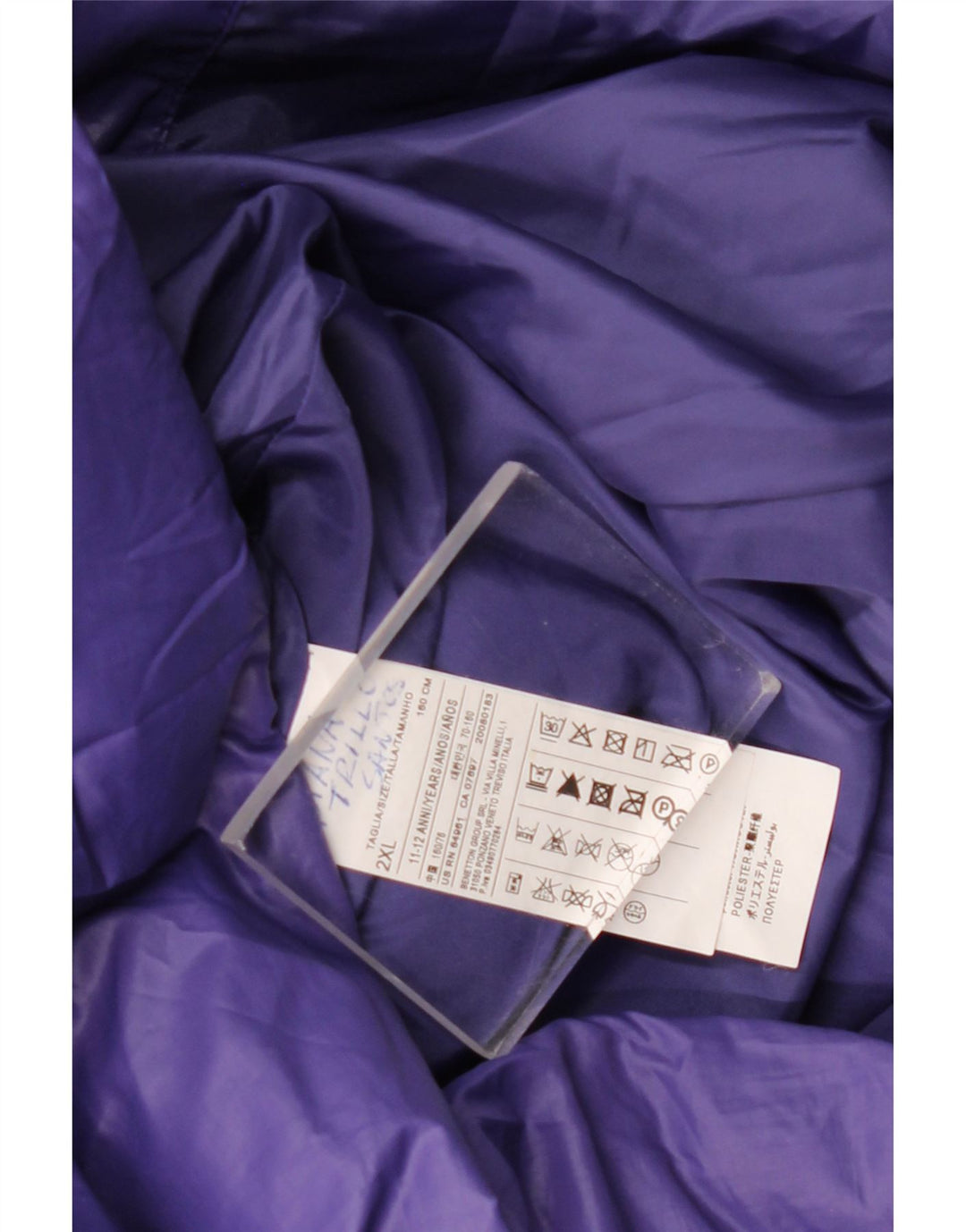 BENETTON Girls Hooded Padded Jacket 11-12 Years 2XL Purple Polyester