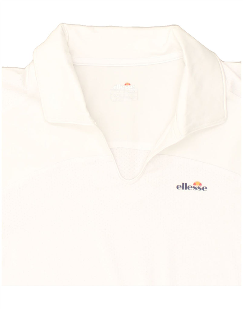 ELLESSE Womens Polo Shirt UK 14 Medium White Polyester | Vintage Ellesse | Thrift | Second-Hand Ellesse | Used Clothing | Messina Hembry 