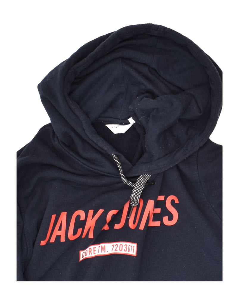 JACK & JONES Mens Graphic Hoodie Jumper Large Navy Blue Polyester | Vintage Jack & Jones | Thrift | Second-Hand Jack & Jones | Used Clothing | Messina Hembry 