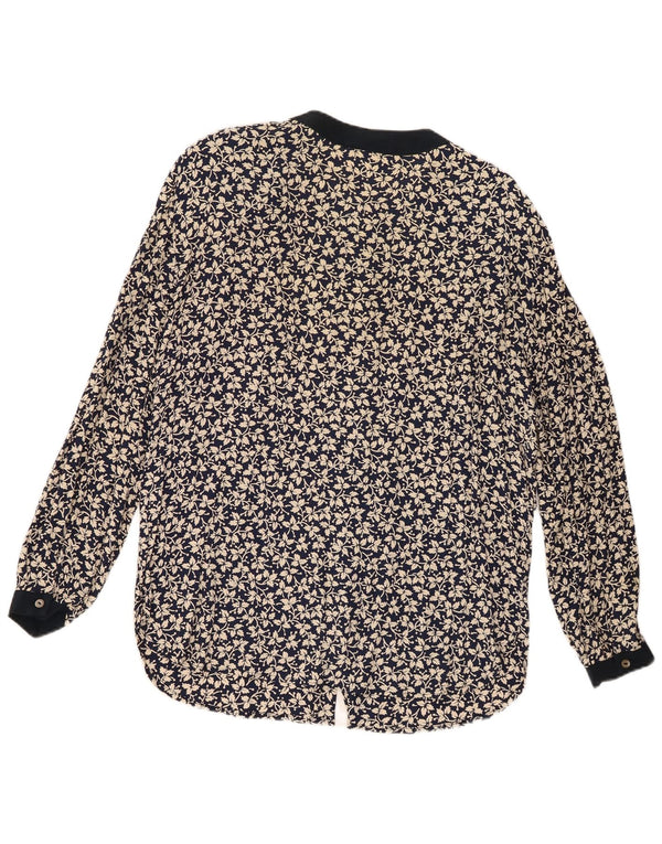 Superior Womens Shirt Blouse UK 12  Medium Navy Blue Floral Viscose