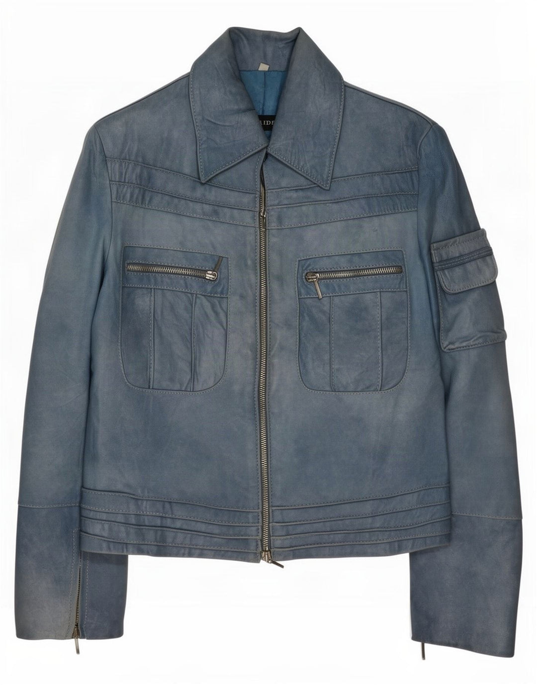 Vintage Womens Leather Jacket UK 10 Small Blue