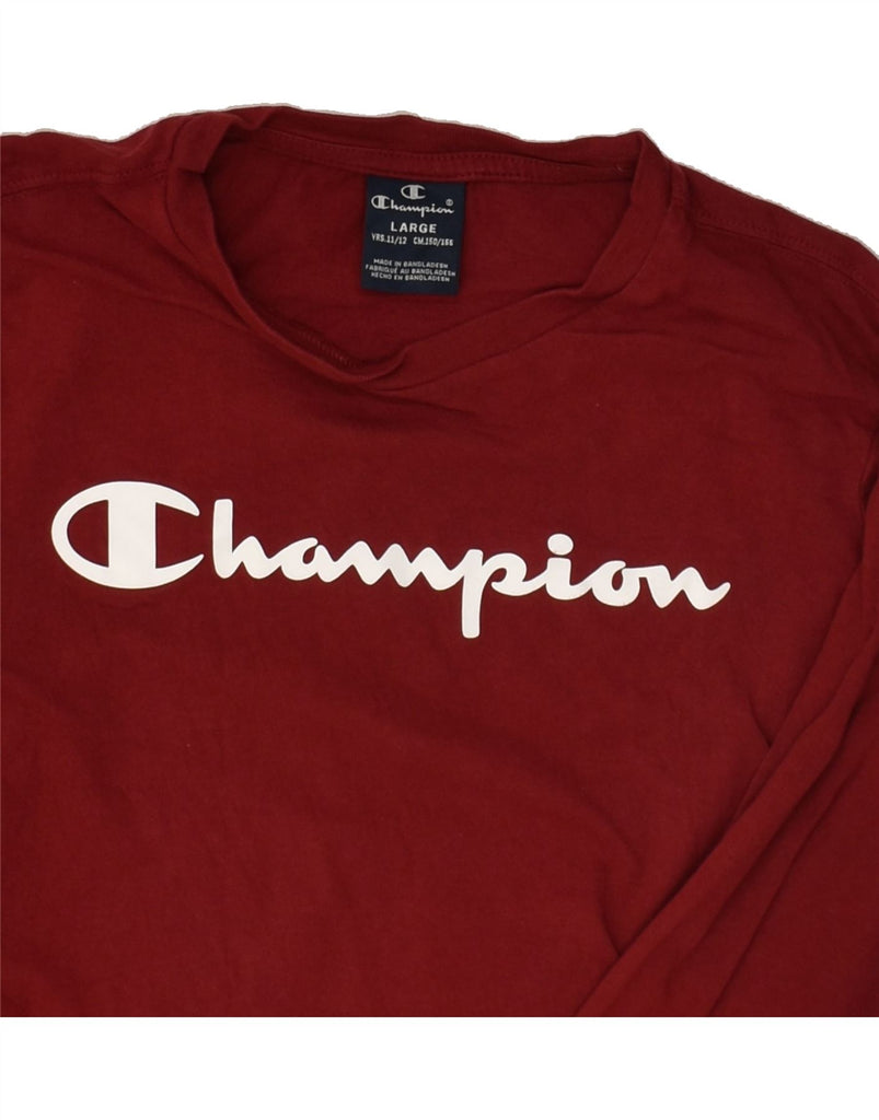 CHAMPION Boys Graphic Top Long Sleeve 11-12 Years Large Maroon | Vintage Champion | Thrift | Second-Hand Champion | Used Clothing | Messina Hembry 