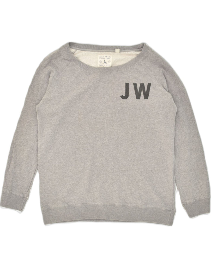 JACK WILLS Womens Graphic Sweatshirt Jumper UK 14 Large Grey Cotton | Vintage Jack Wills | Thrift | Second-Hand Jack Wills | Used Clothing | Messina Hembry 