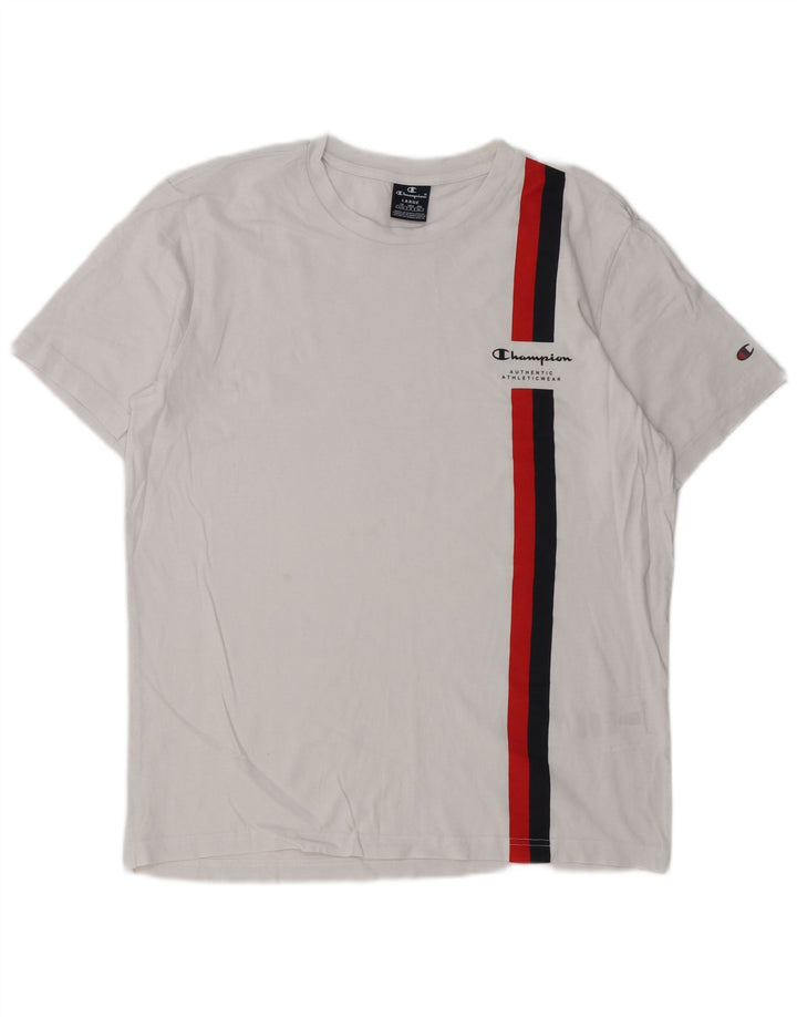 Champion Mens T-Shirt Top Large White Striped Cotton