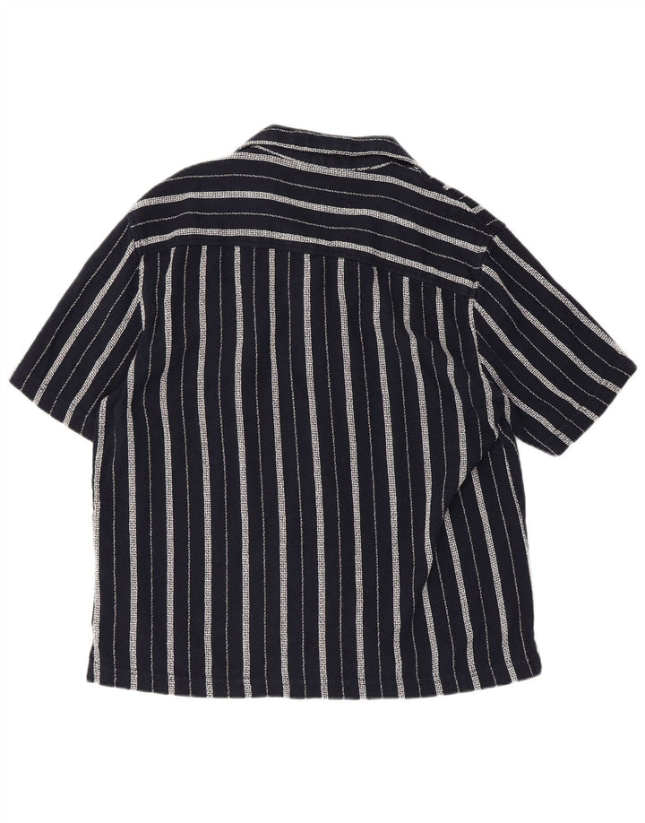 Zara Mens Short Sleeve Shirt Medium Navy Blue Striped Cotton