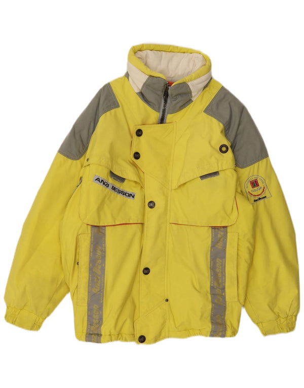 Anzi Besson Mens Graphic Hooded Ski Jacket UK 38 Medium Yellow Colourblock
