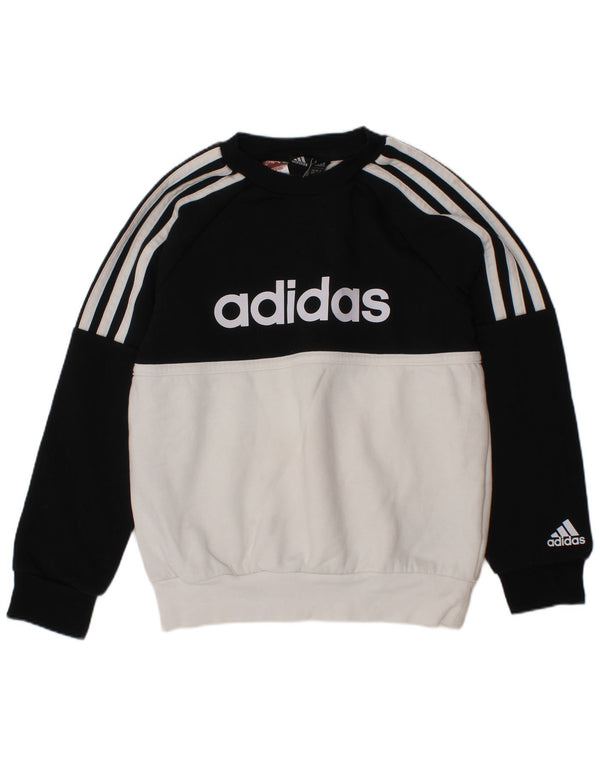 Adidas Boys Graphic Sweatshirt Jumper 6-7 Years Black Colourblock Cotton