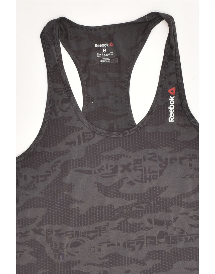 REEBOK Womens Vest Top UK 12 Medium Grey Camouflage Polyester | Vintage Reebok | Thrift | Second-Hand Reebok | Used Clothing | Messina Hembry 