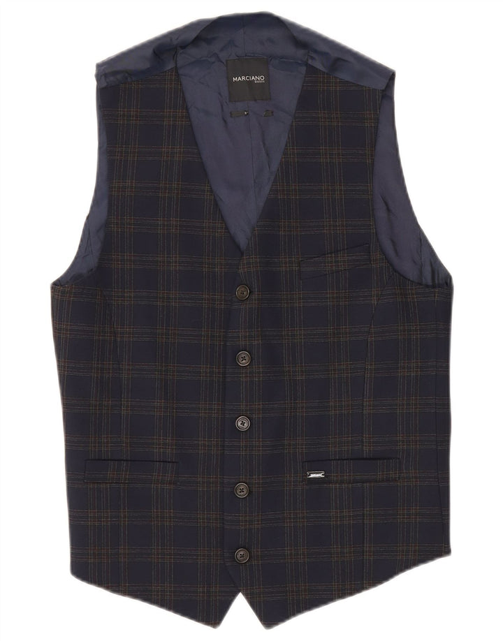 GUESS BY MARCIANO Mens Waistcoat IT 48 Small Navy Blue Check Polyester