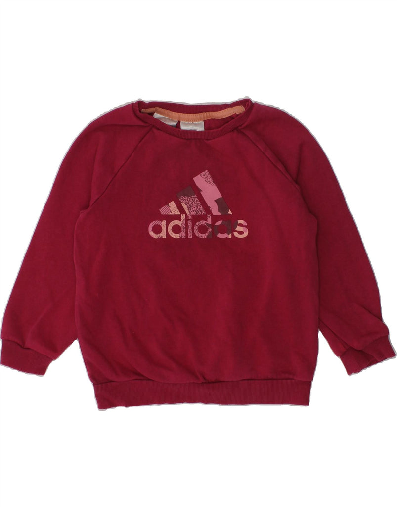 ADIDAS Girls Graphic Sweatshirt Jumper 3-4 Years Maroon Cotton | Vintage Adidas | Thrift | Second-Hand Adidas | Used Clothing | Messina Hembry 