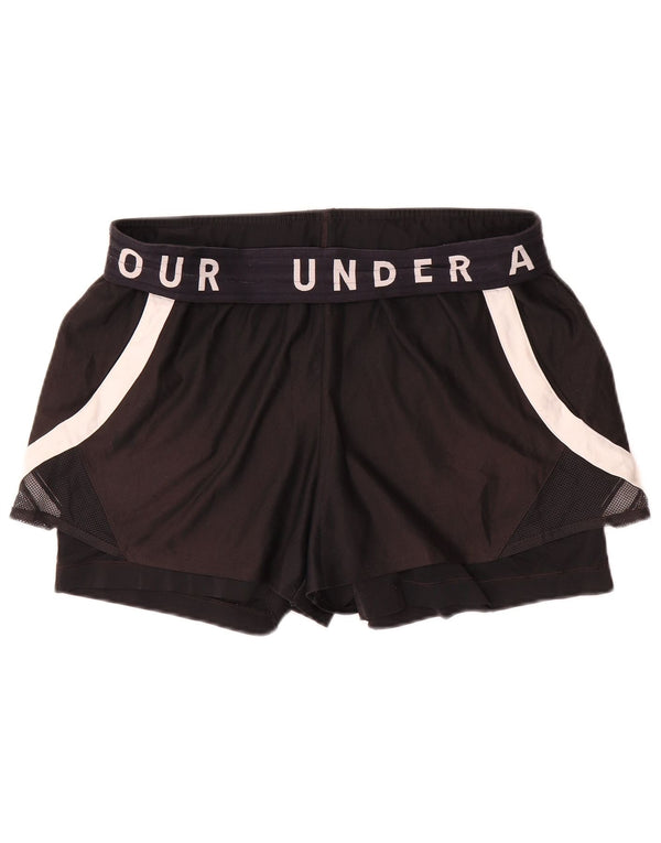 Under Armour Womens Heat Gear Sport Shorts UK 14 Large Black Colourblock